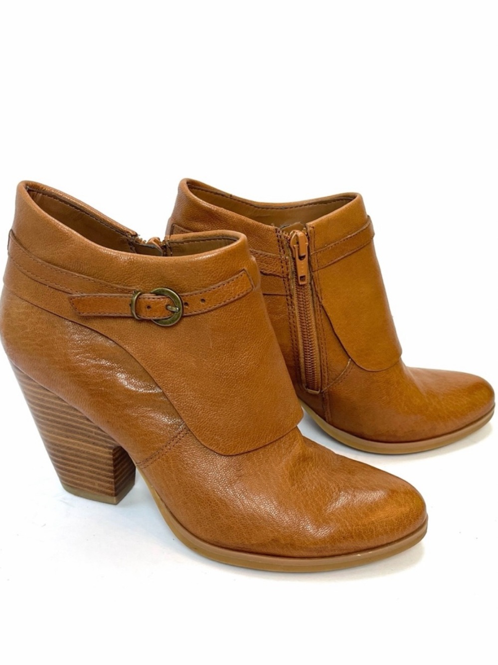 NINE WEST TAN LEATHER FOLD OVER FLAP BOOTIE